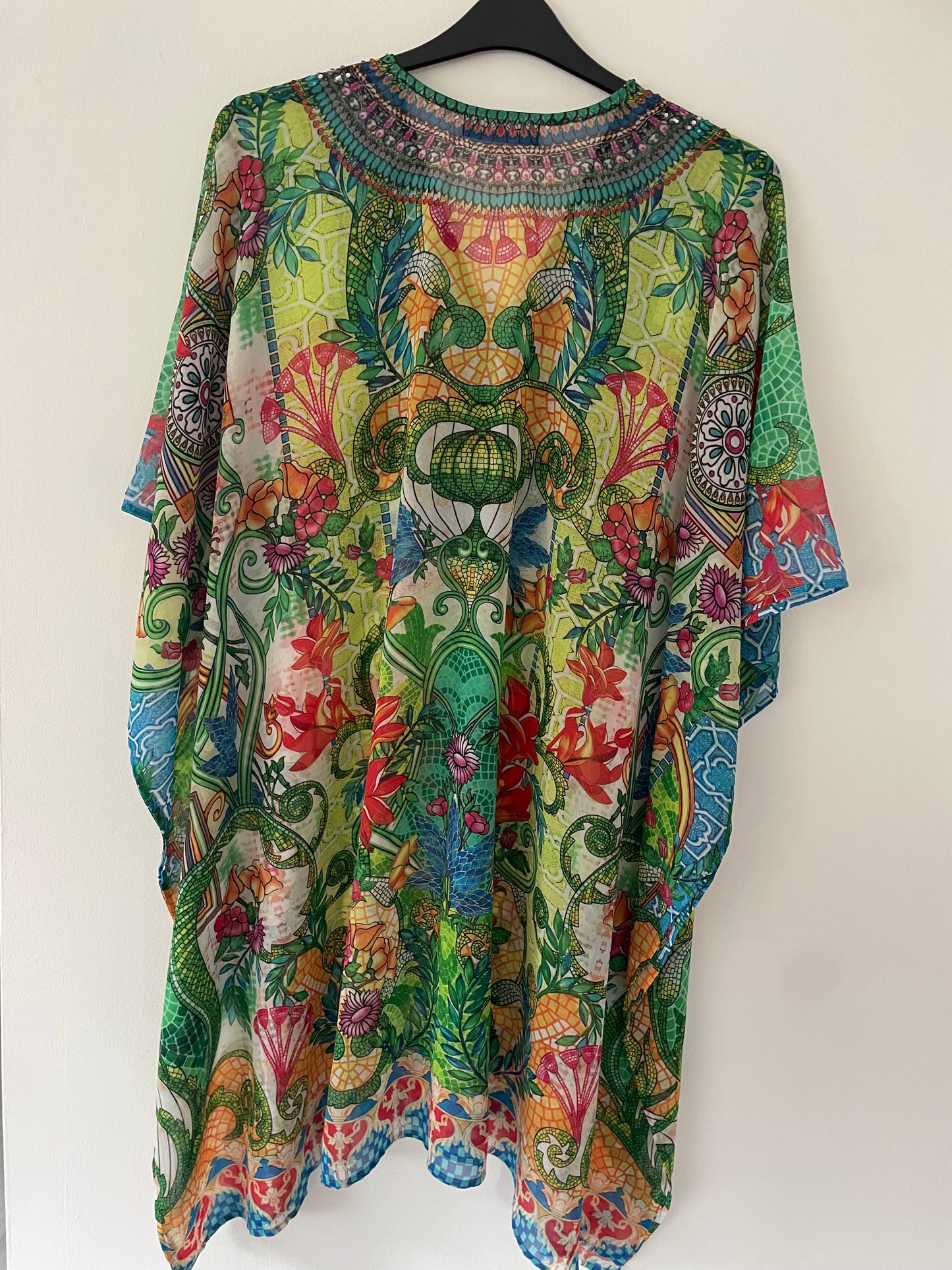 Stunning Beaded/Sequin Trim Kaftan Multicoloured  ONE SIZE