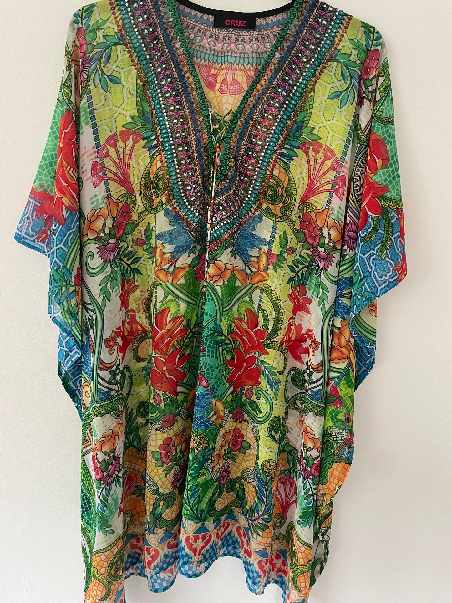 Stunning Beaded/Sequin Trim Kaftan Multicoloured  ONE SIZE