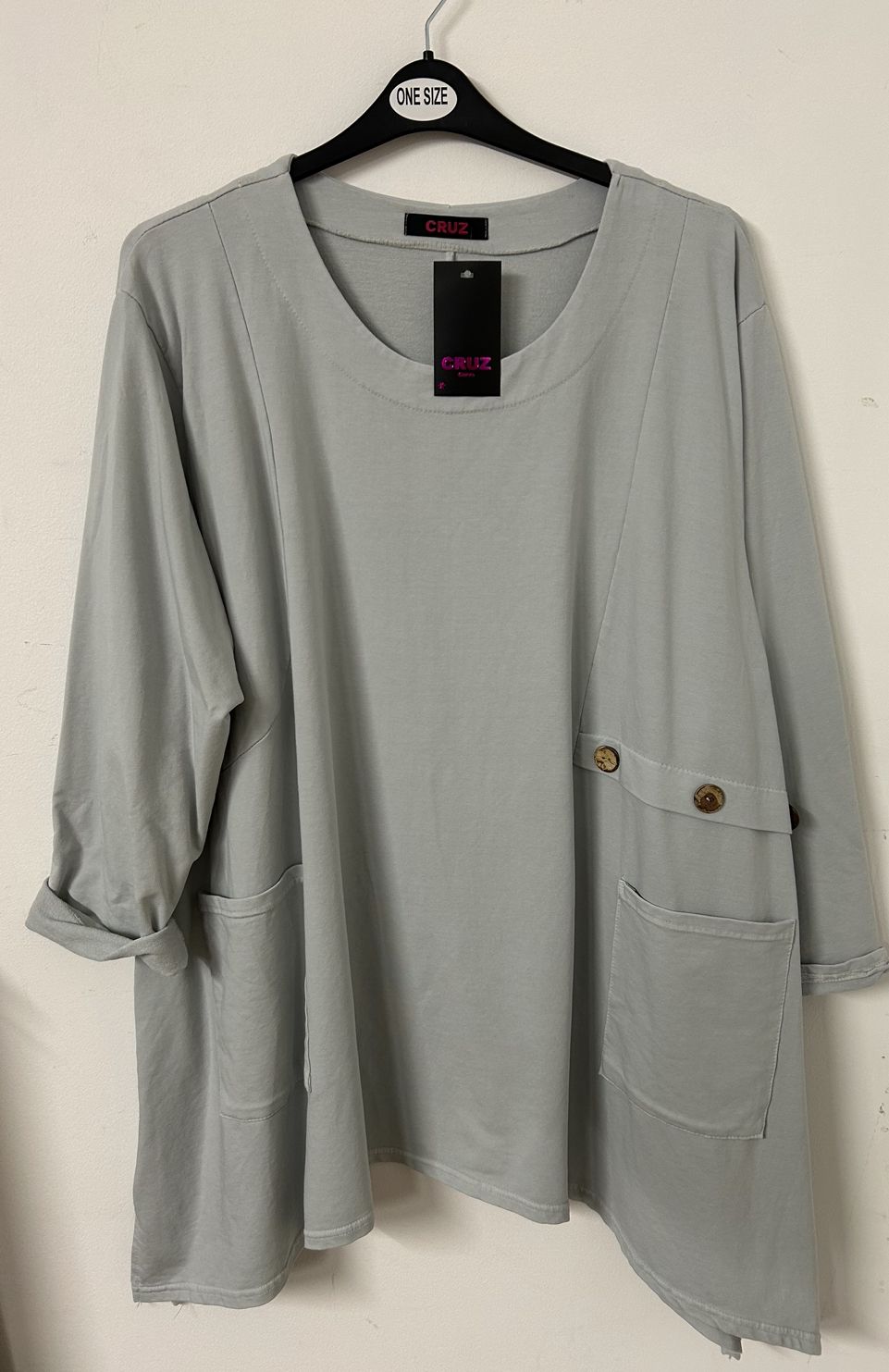 Oversize Light Grey 3 Button Pocket Sweat - ONE SIZE